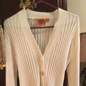 Tory Burch Ribbed Cardigan with Logo Buttons sz L